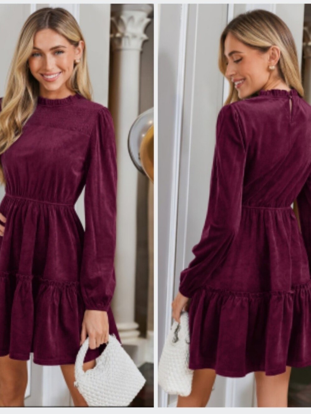 New Cupshe Red Round Neck Bubble Sleeve Ruffled Hem Dress Women's XL
